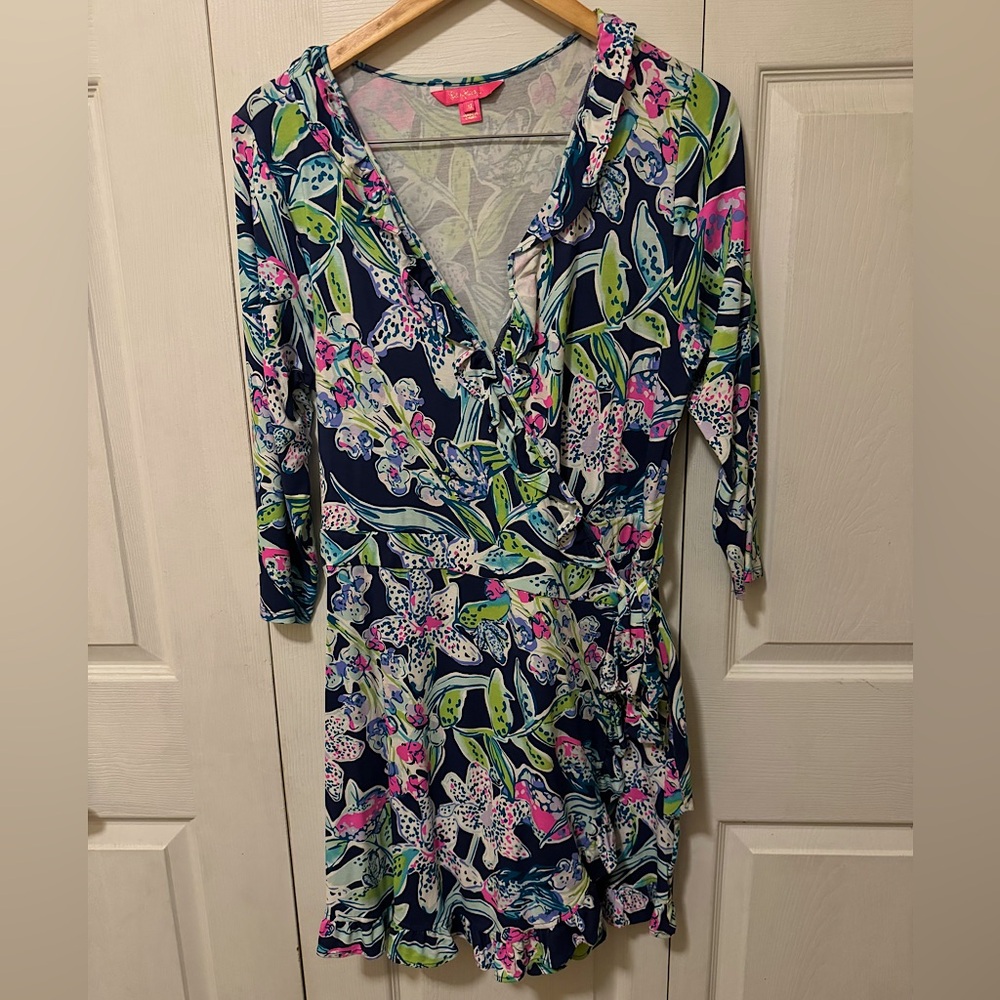 XL Women’s Lilly Pulitzer Skirted Jessalynn Romper in Bright Navy Sway This Way